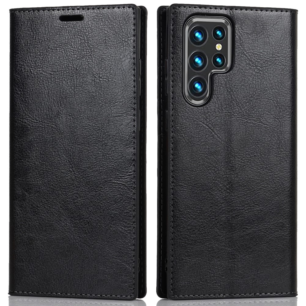 Samsung Galaxy S22 Ultra Mobielhoesje Echt Leer zwart