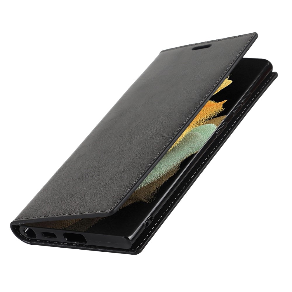 Samsung Galaxy S22 Ultra Mobielhoesje Echt Leer zwart