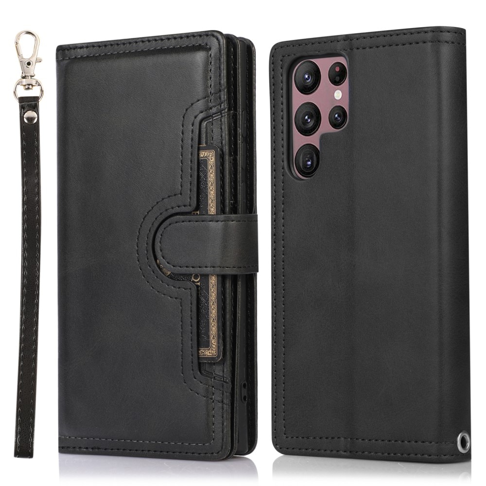 Samsung Galaxy S22 Ultra Leren Bookcover hoesje Multi-Slot Zwart