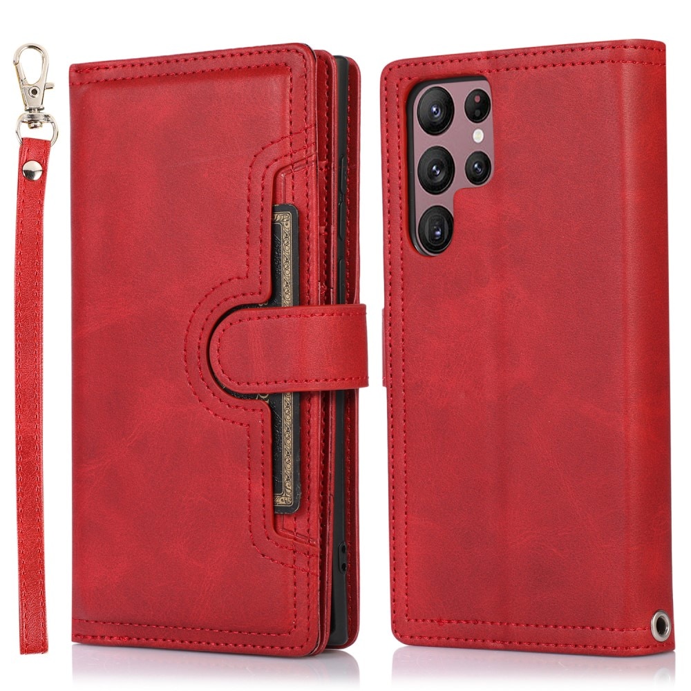 Samsung Galaxy S22 Ultra Leren Bookcover hoesje Multi-Slot Rood