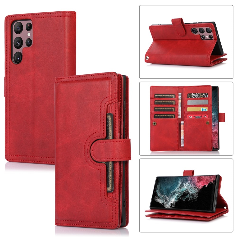 Samsung Galaxy S22 Ultra Leren Bookcover hoesje Multi-Slot Rood