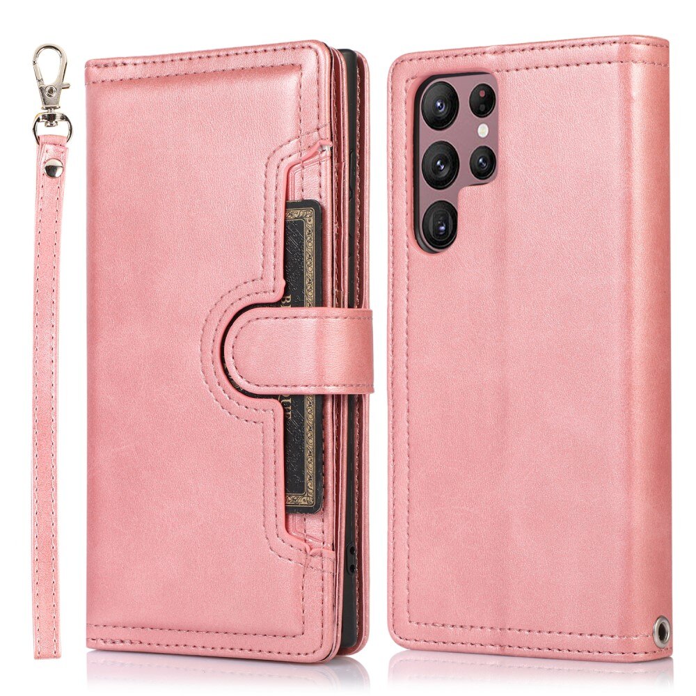 Samsung Galaxy S22 Ultra Leren Bookcover hoesje Multi-Slot Roze