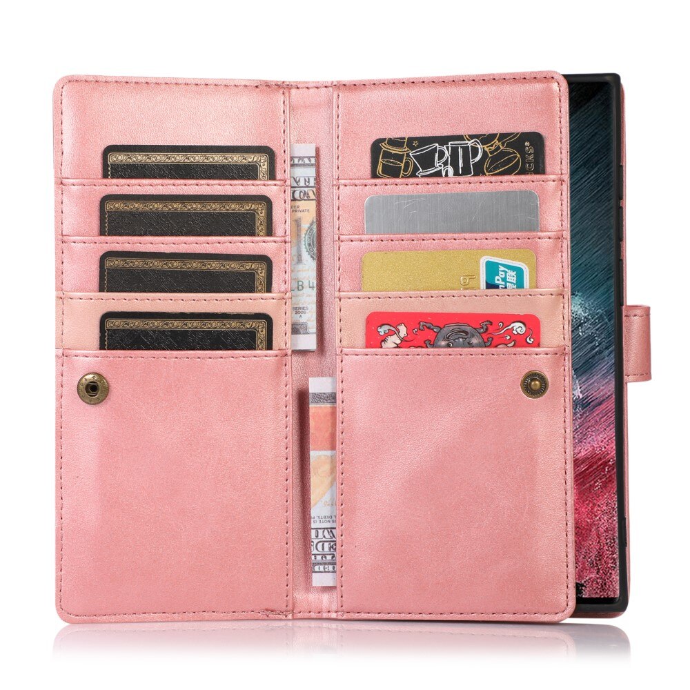 Samsung Galaxy S22 Ultra Leren Bookcover hoesje Multi-Slot Roze