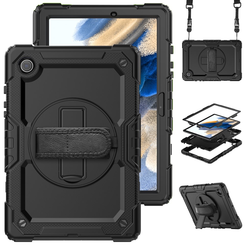 Samsung Galaxy Tab A8 10.5 Schokbestendige Full Protection Hybridcase met schouderriem Zwart