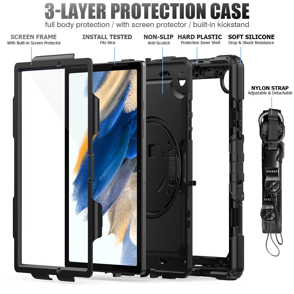 Samsung Galaxy Tab A8 10.5 Schokbestendige Full Protection Hybridcase met schouderriem Zwart