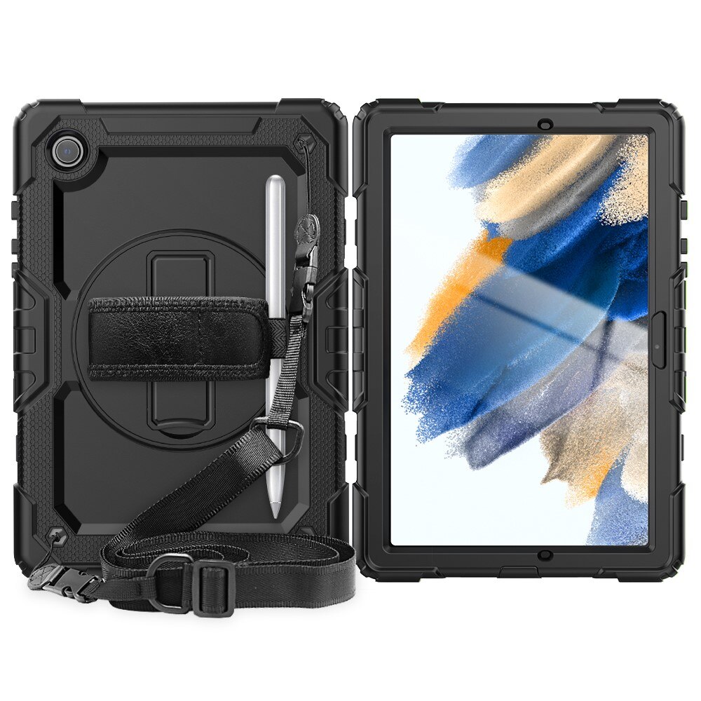 Samsung Galaxy Tab A8 10.5 Schokbestendige Full Protection Hybridcase met schouderriem Zwart