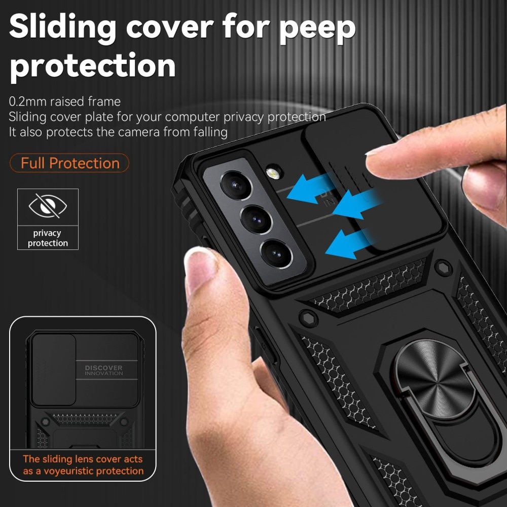 Samsung Galaxy S21 FE Hybridcase Ring+Camera Protector zwart