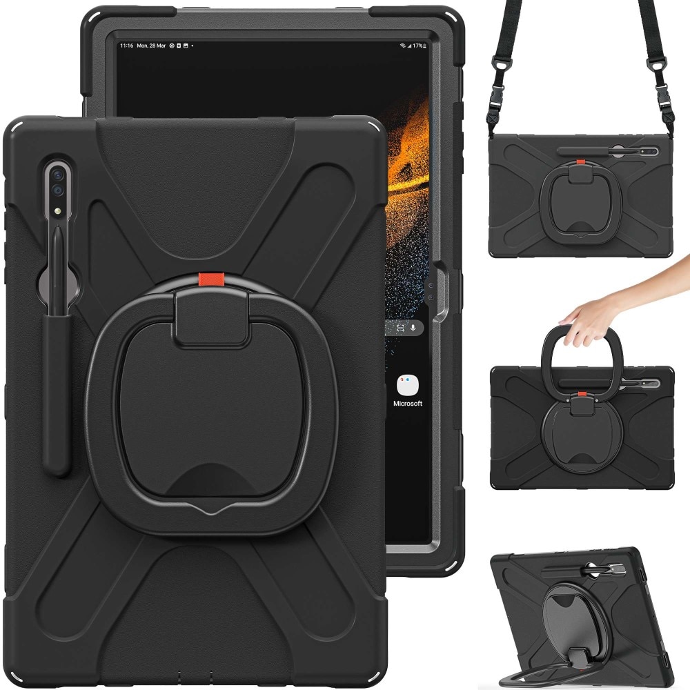 Samsung Galaxy Tab S8 Ultra Hybridcase met Kickstand en schouderband zwart