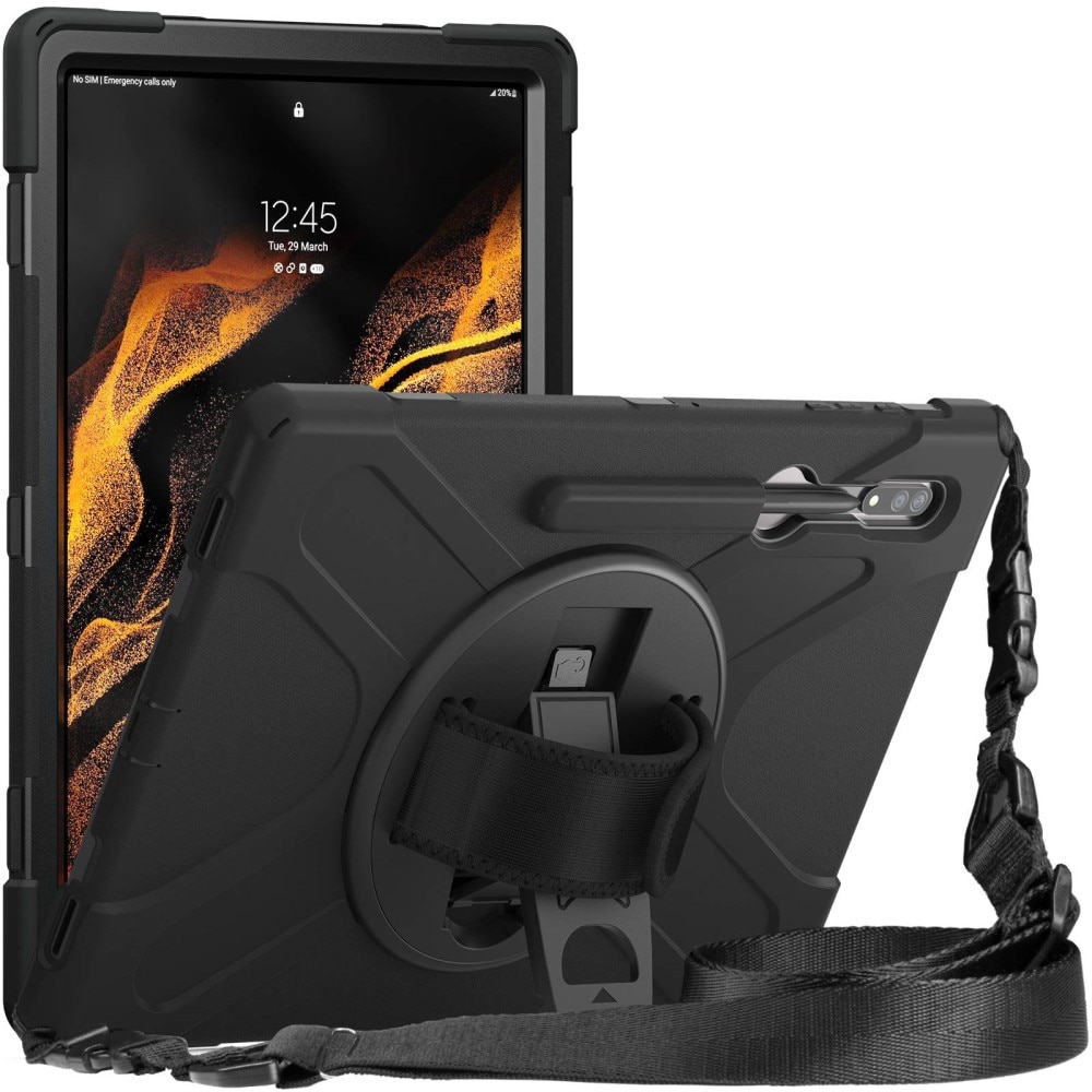 Samsung Galaxy Tab S8 Ultra Schokbestendige Hybridcase met schouderriem Zwart