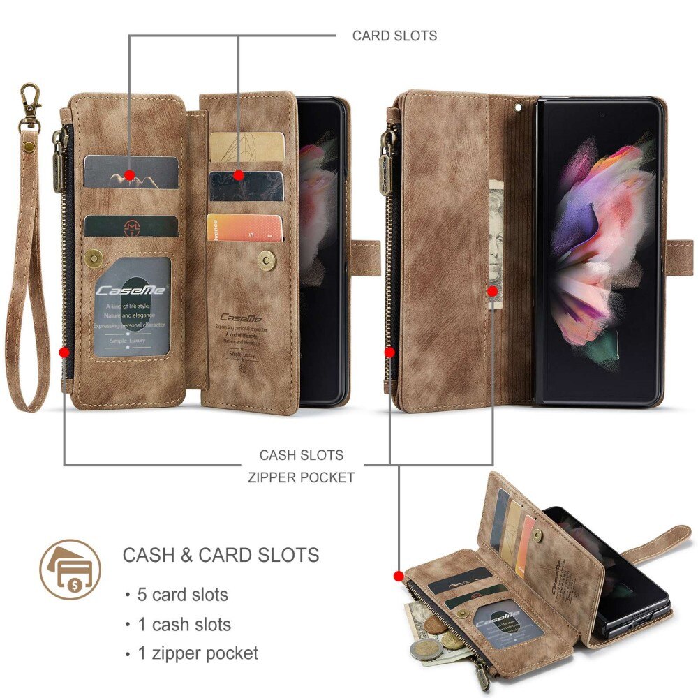 Bookcover hoesje Rits Samsung Galaxy Z Fold 3 Bruin