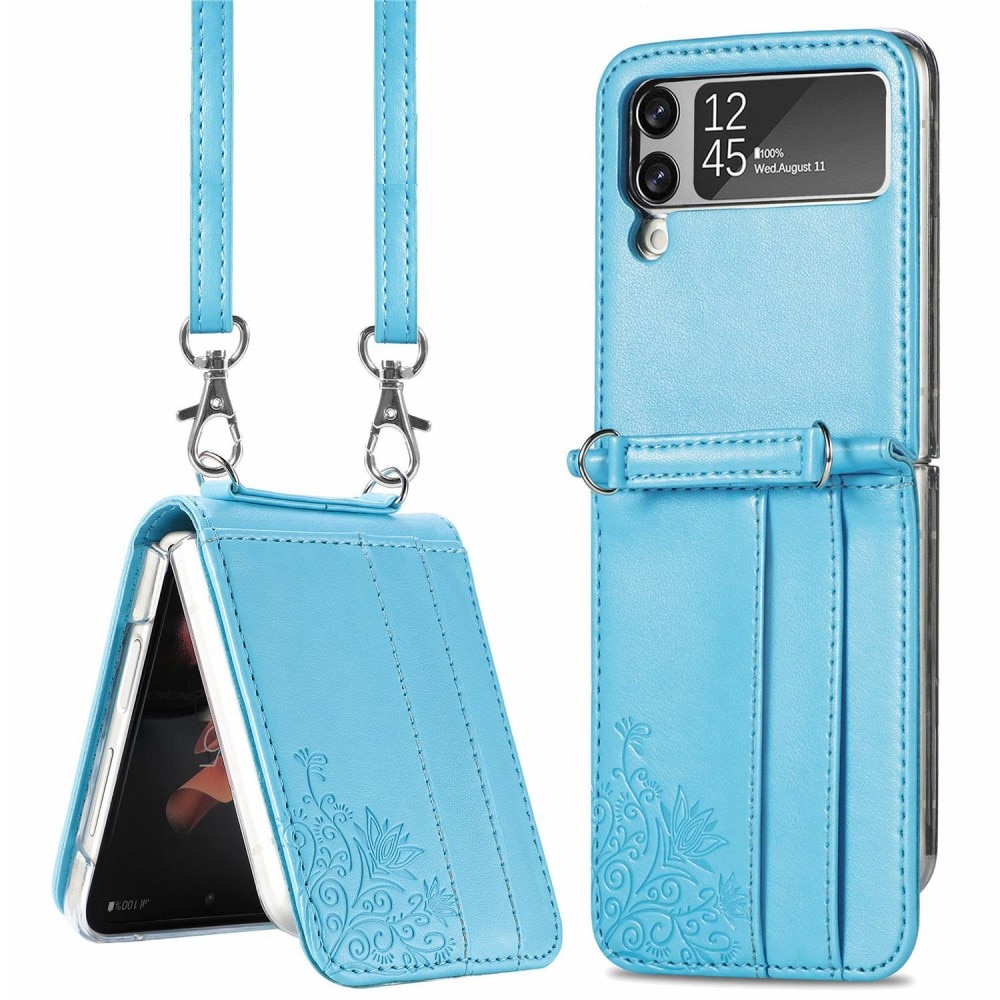 Samsung Galaxy Z Flip 4 Leren vlinderhoesje Blauw