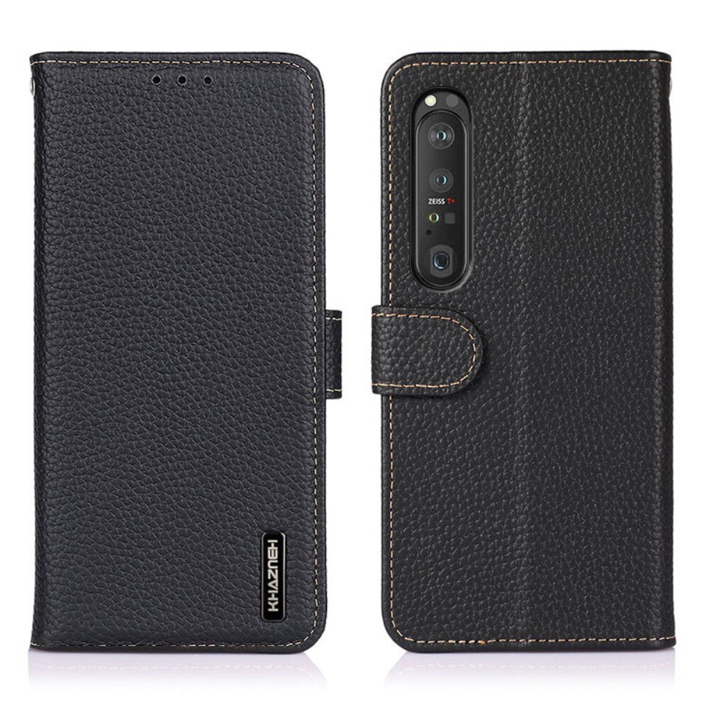 Real Leather Wallet Sony Xperia 1 III Zwart