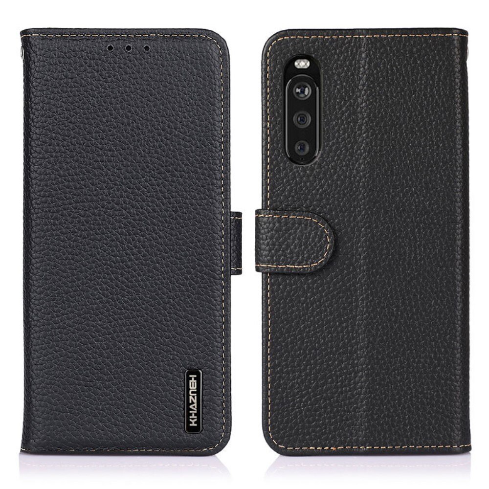 Real Leather Wallet Sony Xperia 10 III Zwart