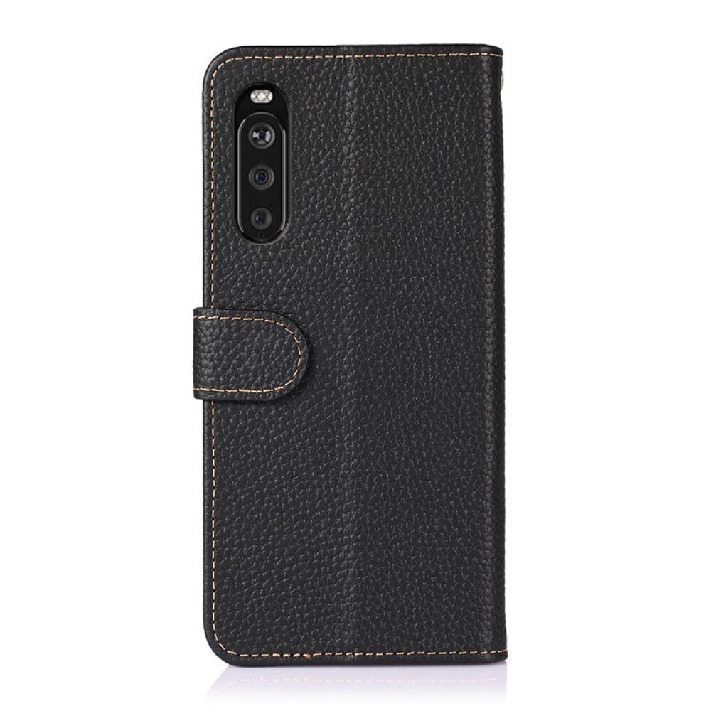 Real Leather Wallet Sony Xperia 10 III Zwart