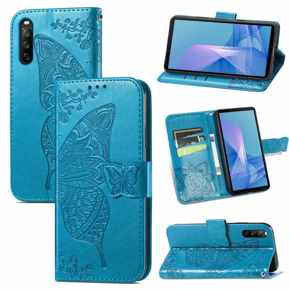 Sony Xperia 10 III Leren vlinderhoesje Blauw