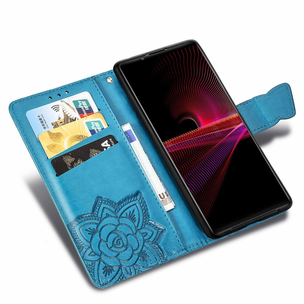 Sony Xperia 1 III Leren vlinderhoesje Blauw