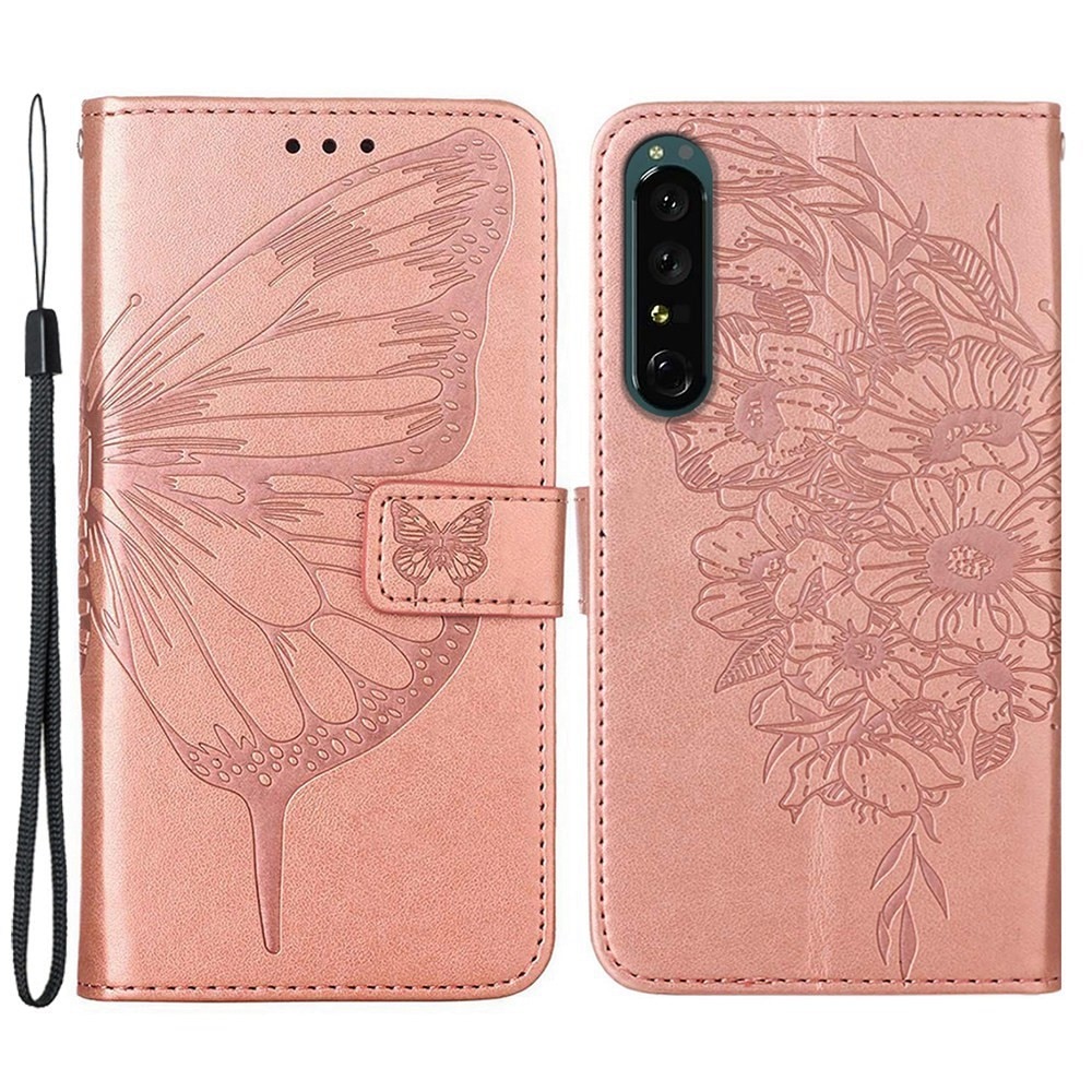 Sony Xperia 1 IV Leren vlinderhoesje Rosé goud
