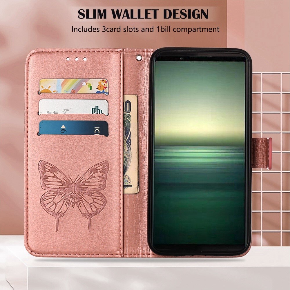 Sony Xperia 1 IV Leren vlinderhoesje Rosé goud