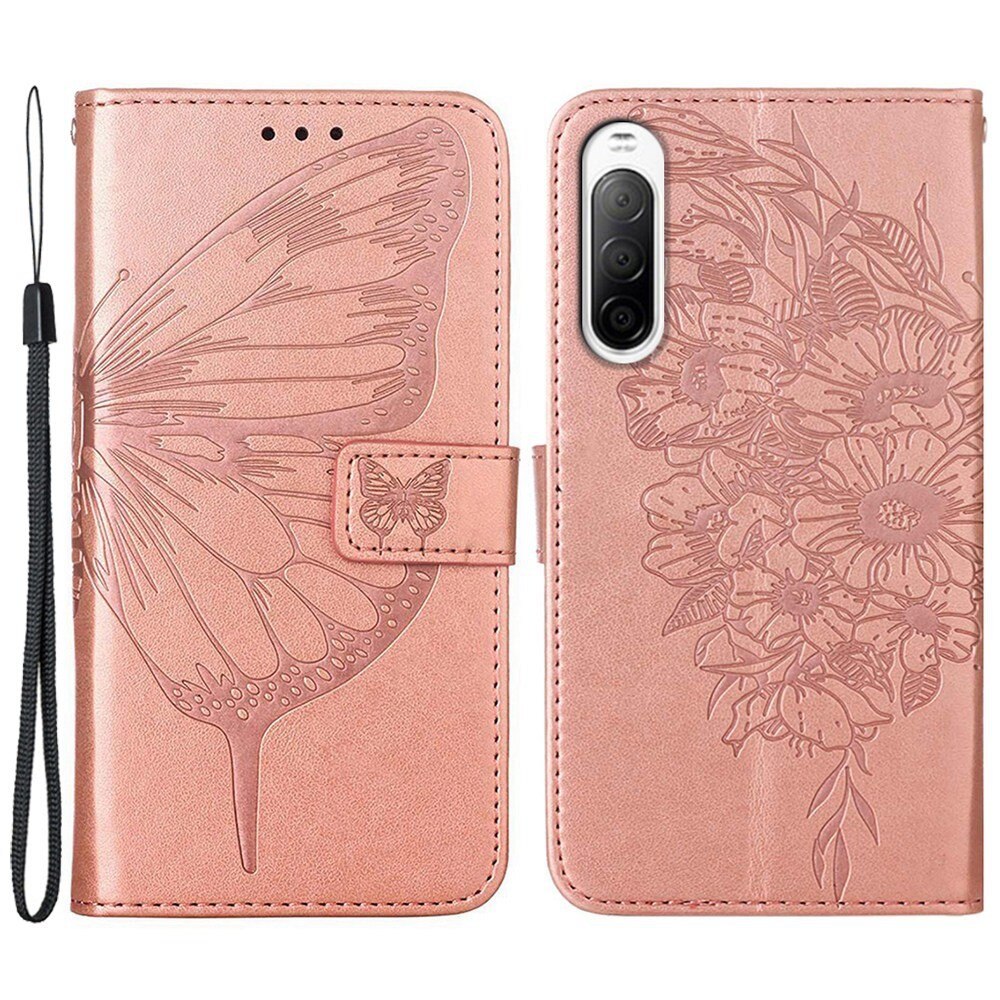 Sony Xperia 10 IV Leren vlinderhoesje Rosé goud
