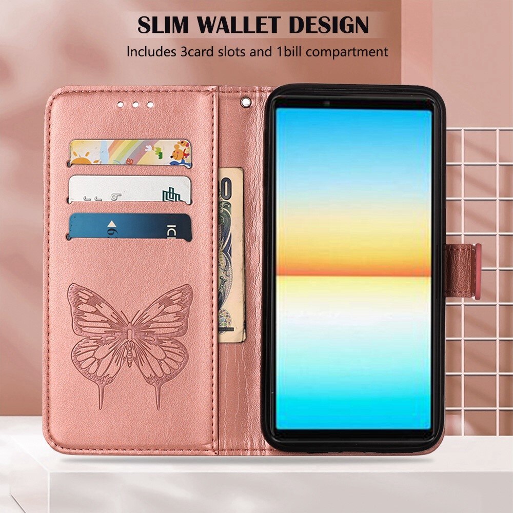 Sony Xperia 10 IV Leren vlinderhoesje Rosé goud
