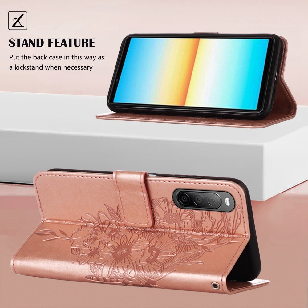 Sony Xperia 10 IV Leren vlinderhoesje Rosé goud
