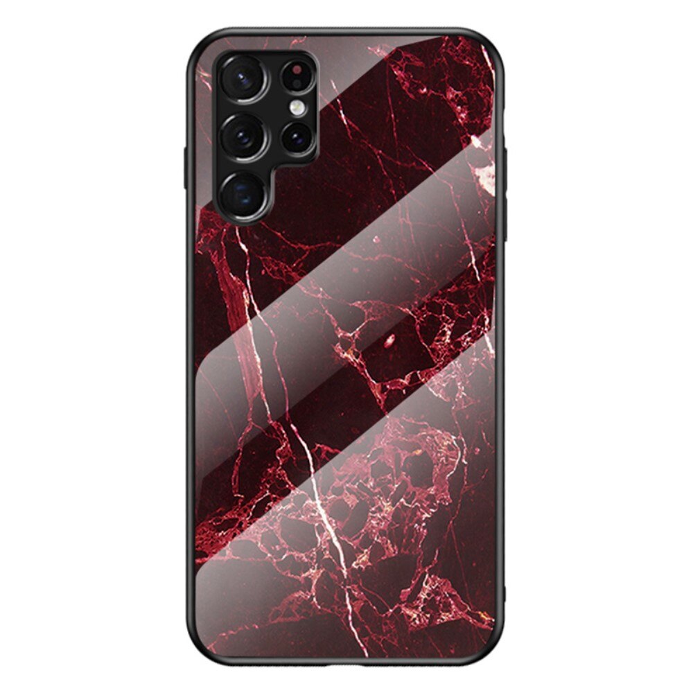 Samsung Galaxy S22 Ultra Hoesje Gehard Glas Rood marmer