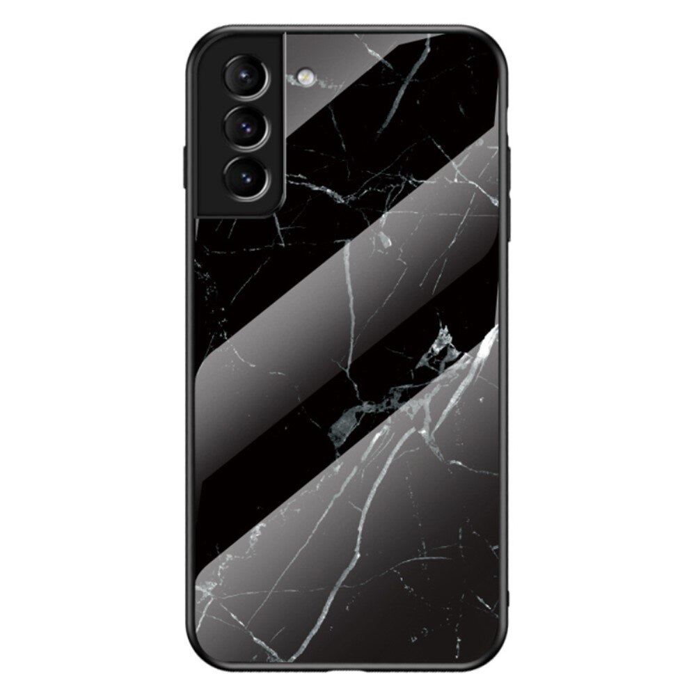 Samsung Galaxy S22 Plus Hoesje Gehard Glas Zwart marmer