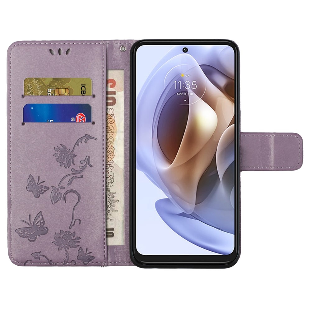 Motorola Moto G31/Moto G41 Leren vlinderhoesje Paars