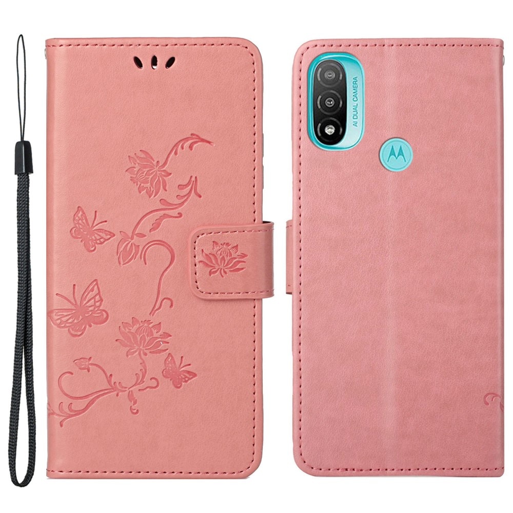 Motorola Moto E20/Moto E40 Leren vlinderhoesje Roze