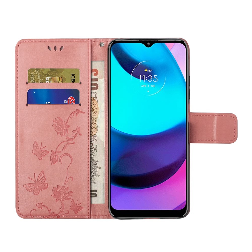 Motorola Moto E20/Moto E40 Leren vlinderhoesje Roze