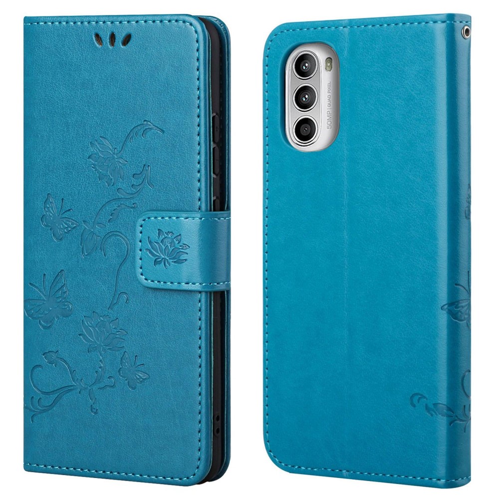 Motorola Moto G52 Leren vlinderhoesje Blauw