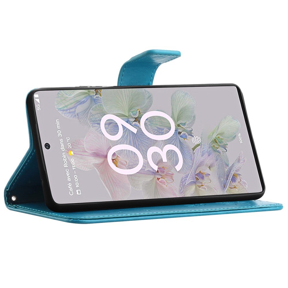 Google Pixel 6a Leren vlinderhoesje Blauw