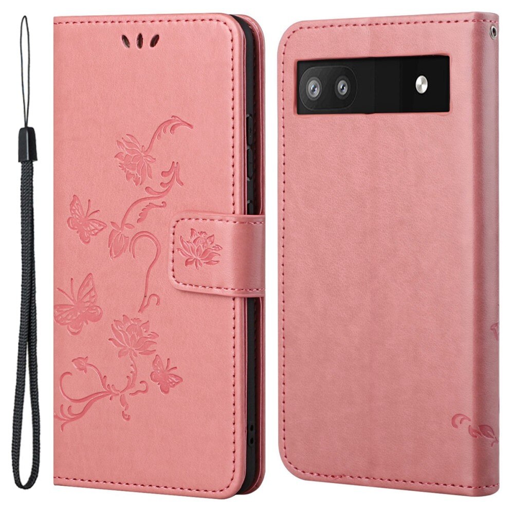 Google Pixel 6a Leren vlinderhoesje Roze