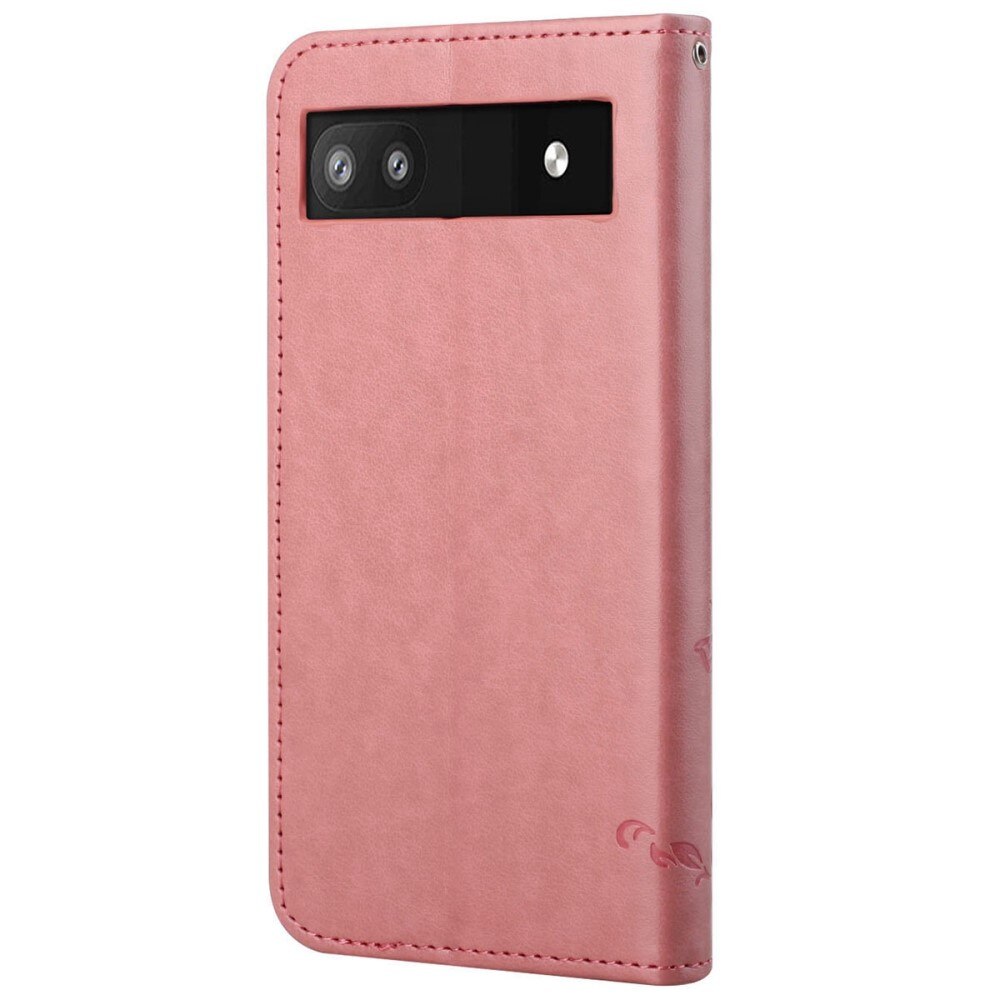 Google Pixel 6a Leren vlinderhoesje Roze