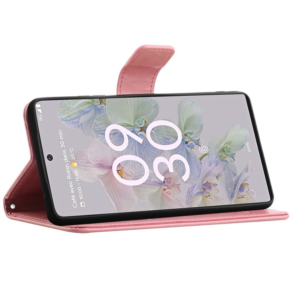 Google Pixel 6a Leren vlinderhoesje Roze