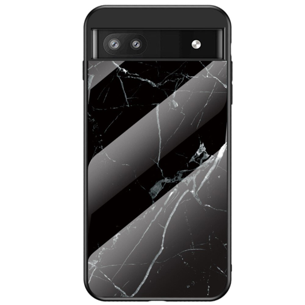 Google Pixel 6a Hoesje Gehard Glas Zwart marmer