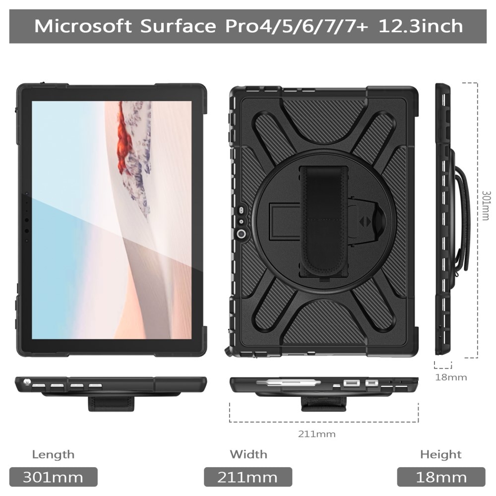 Microsoft Surface Pro 4/5/6/7/7 Plus Schokbestendige Hybridcase Zwart