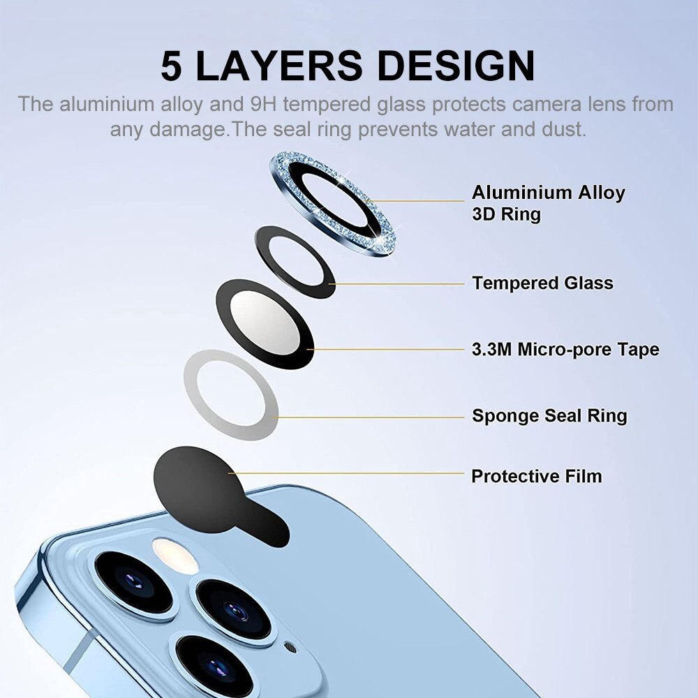 Gehard Glas Camera Protector Aluminium Schitteren iPhone 13 Pro blauw