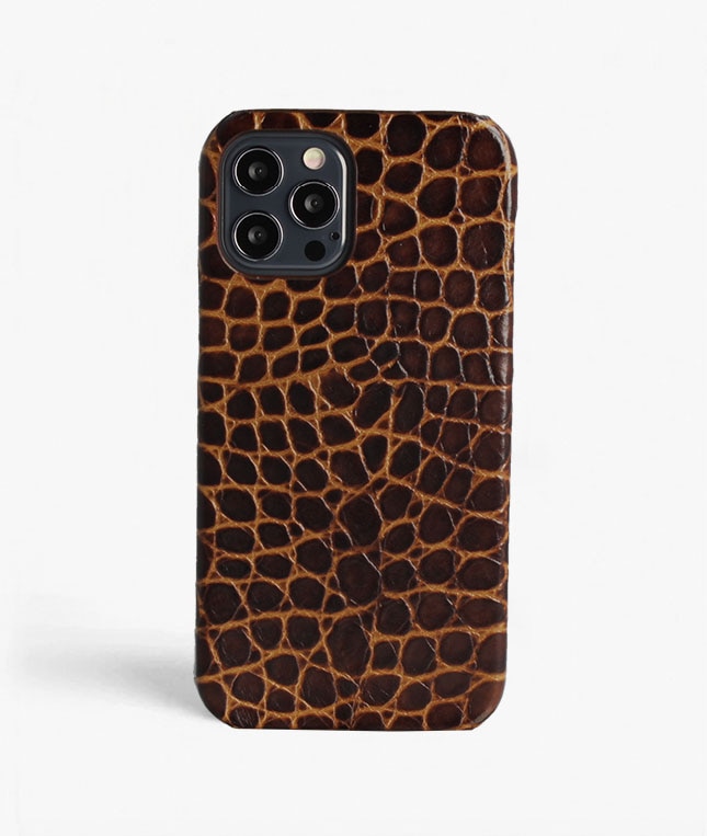 Hoesje iPhone 12/iPhone 12 Pro Small Croco Bruin