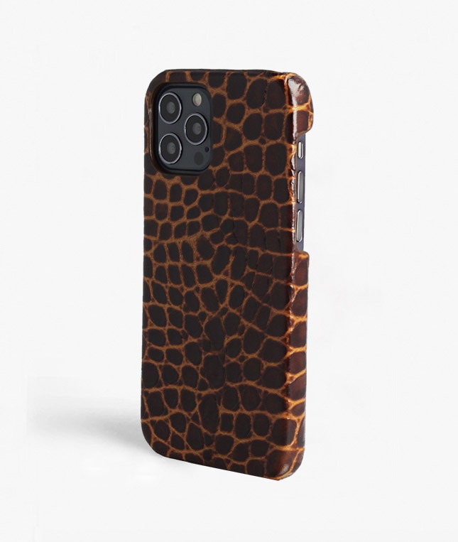 Hoesje iPhone 12/iPhone 12 Pro Small Croco Bruin