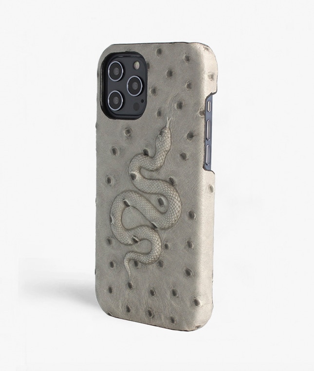 Hoesje iPhone 12 Pro Max Snake Ostrich Grey