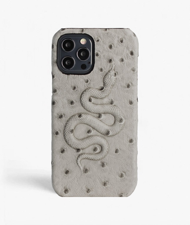 Hoesje iPhone 12/iPhone 12 Pro Snake Ostrich Grey