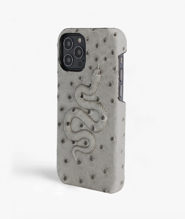 Hoesje iPhone 12/iPhone 12 Pro Snake Ostrich Grey