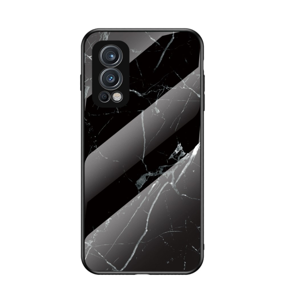 OnePlus Nord 2 5G Hoesje Gehard Glas Zwart marmer