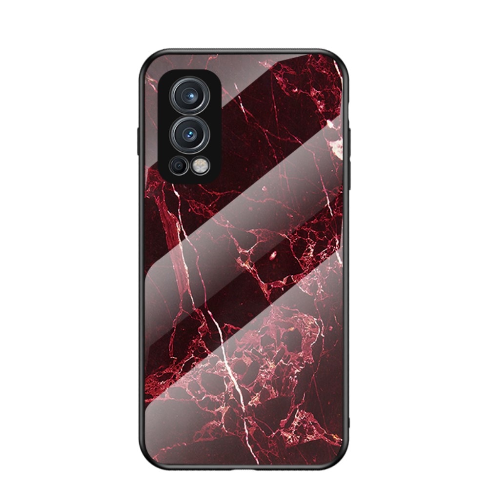 OnePlus Nord 2 5G Hoesje Gehard Glas Rood marmer