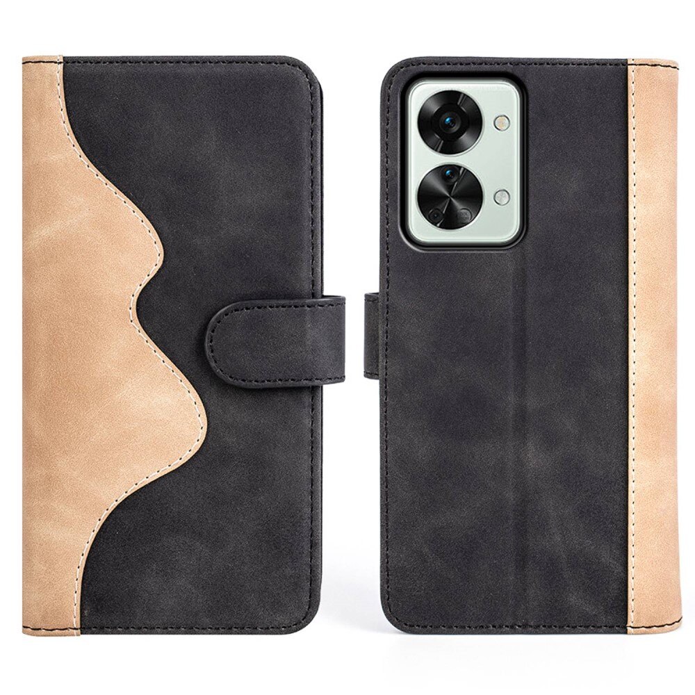 OnePlus Nord 2T 5G Color Splicing Book Cover Zwart/beige