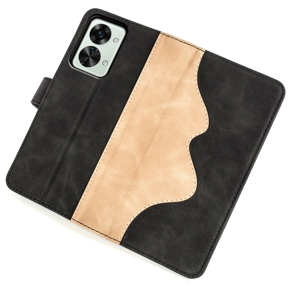 OnePlus Nord 2T 5G Color Splicing Book Cover Zwart/beige