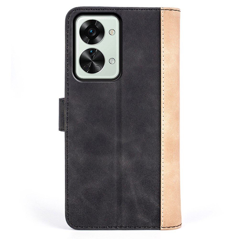 OnePlus Nord 2T 5G Color Splicing Book Cover Zwart/beige