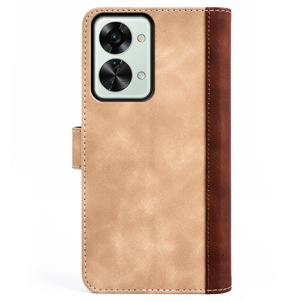 OnePlus Nord 2T 5G Color Splicing Book Cover Beige/bruin