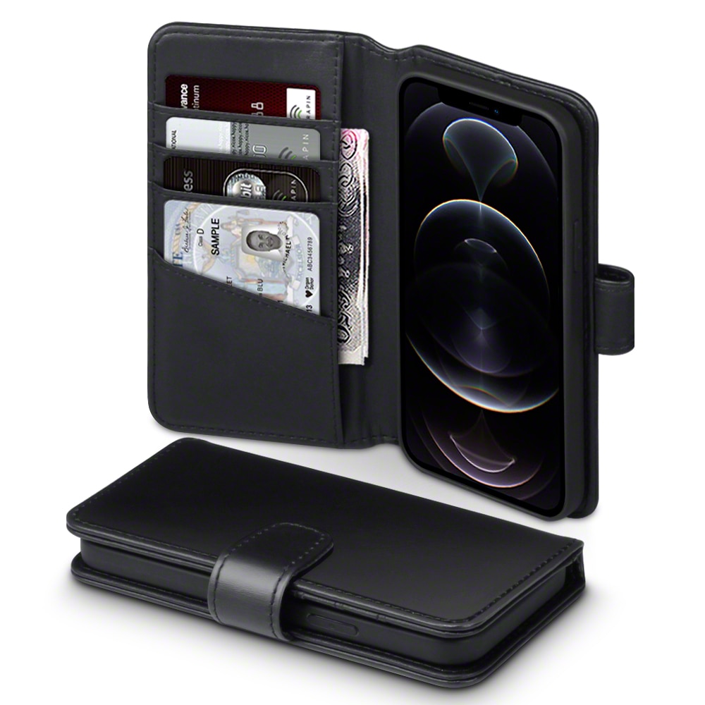 Genuine Leather Wallet iPhone 13 Pro Zwart